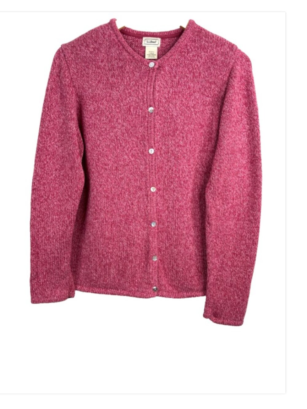 LL Bean Pink Heather 100% Cotton Cardigan Sweater L Cottage Granny 90s Minimal
